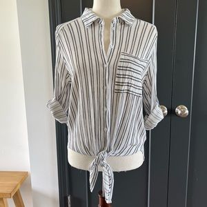VIXBE white & grey striped button down tie-front shirt - M